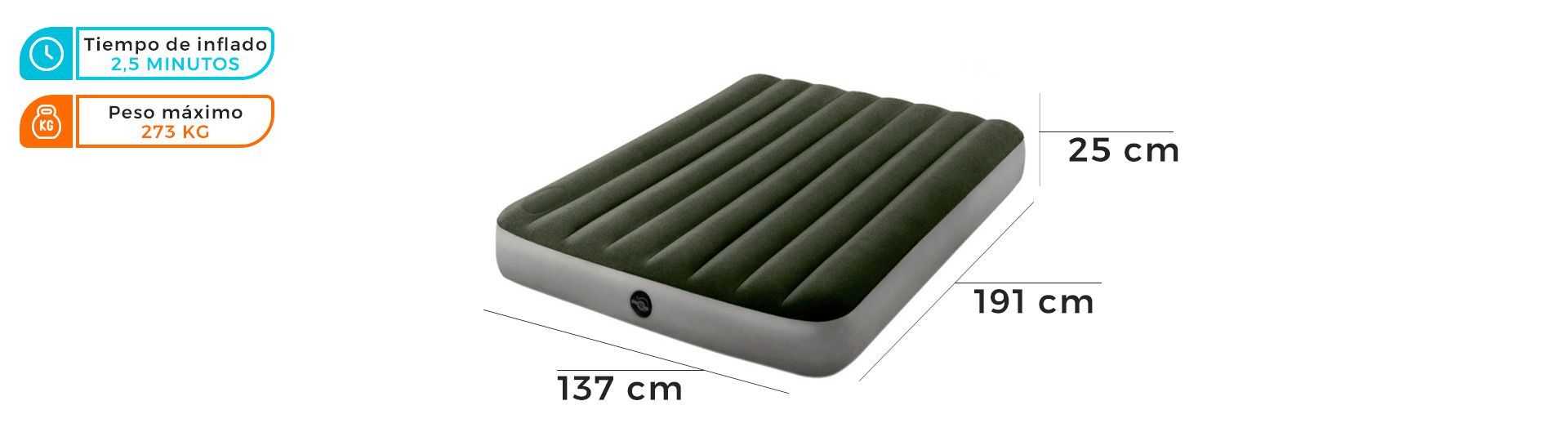 COLCHON INFLABLE C/INFLADOR INTEX 25589/5 137x191x25 (64762)
