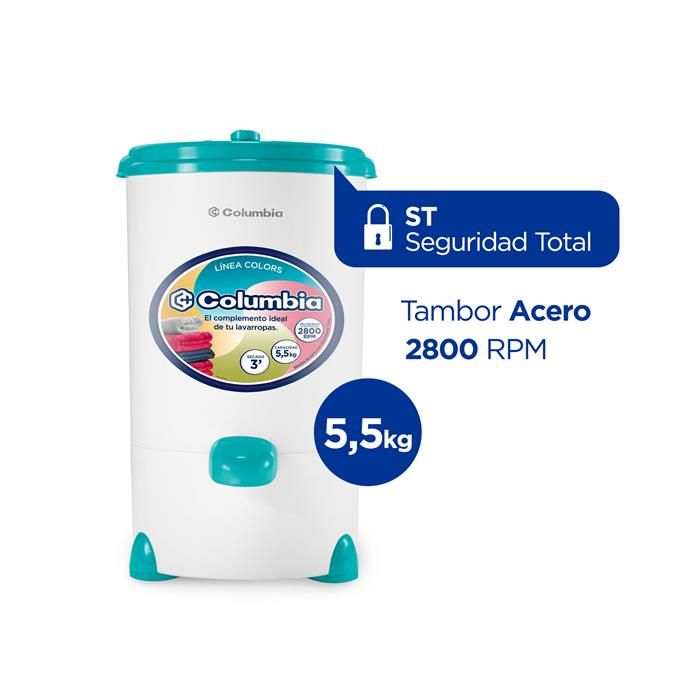 SECARROPAS CENTRIFUGO COLUMBIA 5,5 KGS 2800RPM TURQUESA HTS 5503